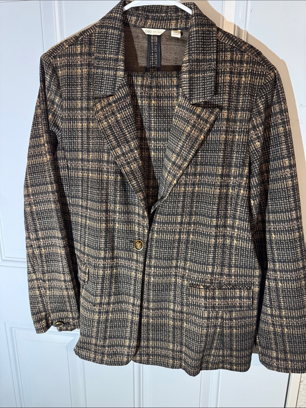 Cato Plaid Pantsuit in Black and Tan Hues